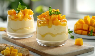 Pudding with mango fruit topping fruit topping pudding gives fresh and sweet Generate AI