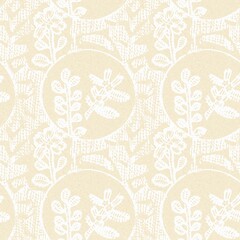 Modern white on cream lace effect wedding background texture. Soft tonal linen openwork block print with subtle hand drawn lattice damask printed fabric backdrop. 