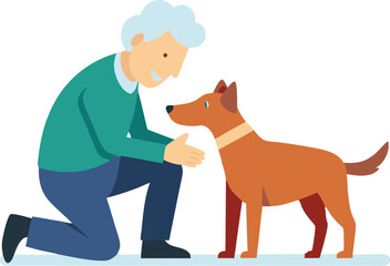 An elderly man interacts lovingly with his dog, creating a warm moment of connection.