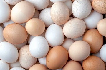Close-up image of chicken eggs neatly arranged in a carton. The eggs are brown and white.. Beautiful simple AI generated image in 4K, unique.