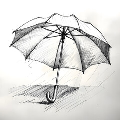 sea, white, vacation, resort, sunny, rest, relax, shade, outdoor, single, coast, sunlight, beach, paradise, sunshade, summertime, object, seasonal, simple, illustration, umbrella, drawing, isolated, 