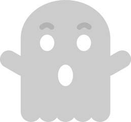 Spooky ghost flat icon in gray color for halloween and terror horror theme. Simple, editable EPS vector, clip art graphic resource.