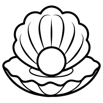 recommend clip art: Pearl of the Ocean: A pristine pearl nestled within an open clamshell, rendered in a clean and captivating black and white line art style. 