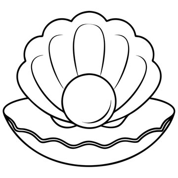 recommend clip art: Pearl in Shell Outline Illustration: Simple, elegant, and timeless. This monochrome outline drawing depicts a pearl nestled within a clamshell, symbolizing beauty, value, and hidden potential. Perfect
