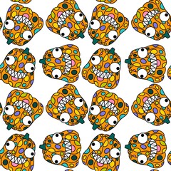 Naklejka premium Halloween pumpkins seamless monsters pattern for wrapping paper and fabric