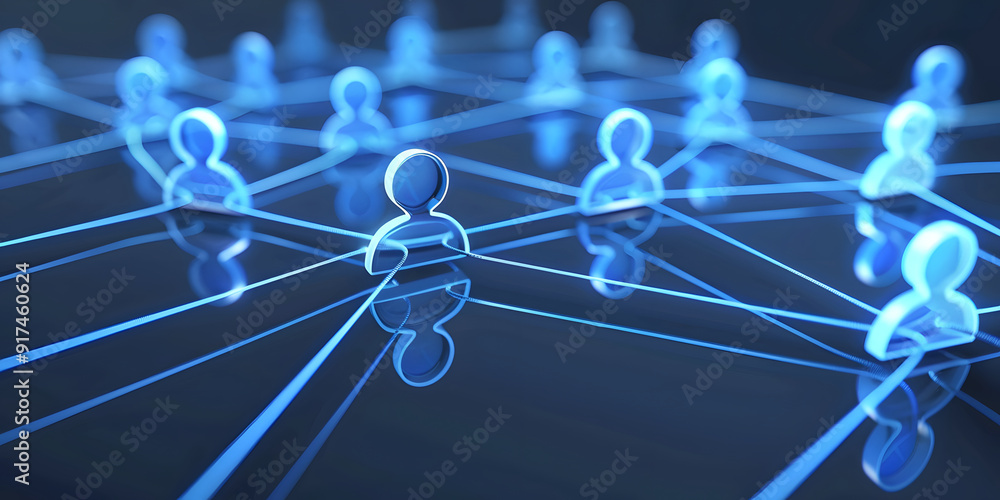 Poster abstract geometric background with many people icons. blue background visualizing social networks or