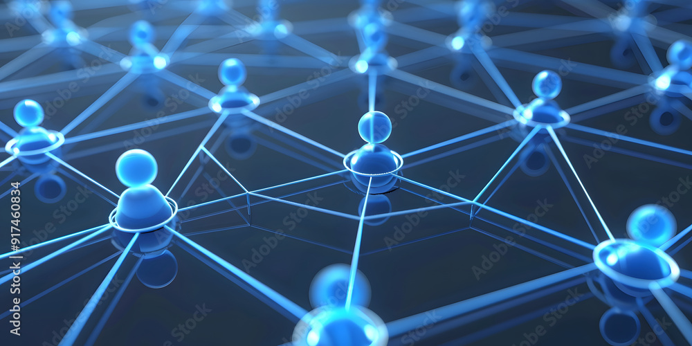 Poster abstract geometric background with many people icons. blue background visualizing social networks or