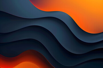 abstract wavy background in orange and dark colors. 3D illustration of bright orange waves