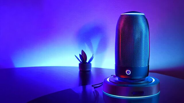 A cutting-edge, multi-colored smart speaker that integrates with Alexa to provide voice control for home automation and a personal assistant.