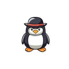 Cute fat penguin sitting cartoon icon, vector illustration