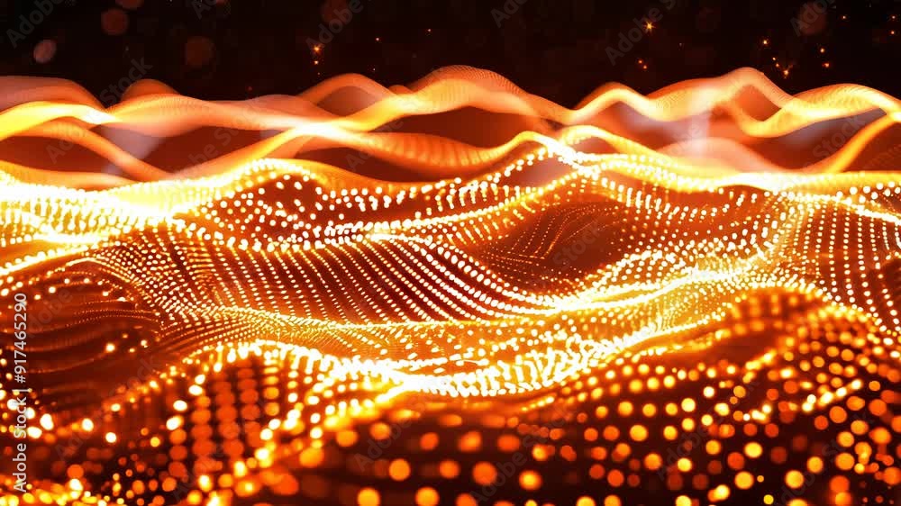 Aufkleber illuminated circuit board with digital lights and waves in the background.