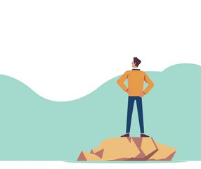Fototapeta premium Businessman Standing on a Mountain Top Illustration - Leadership and Achievement Concept.