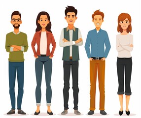 Obraz premium Diverse Group of Young Adults Standing Together - Office Team Illustration for Business Websites and Marketing