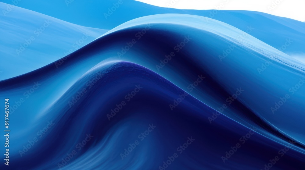 Poster a serene digital piece with undulating blue waves in an abstract setting