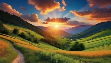 Fototapeta premium Captivating Sunset Views - Beauty of Sunset Landscapes