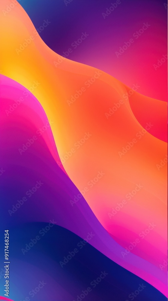 Poster abstract piece with wavy design and vibrant gradient transitioning from purple to orange