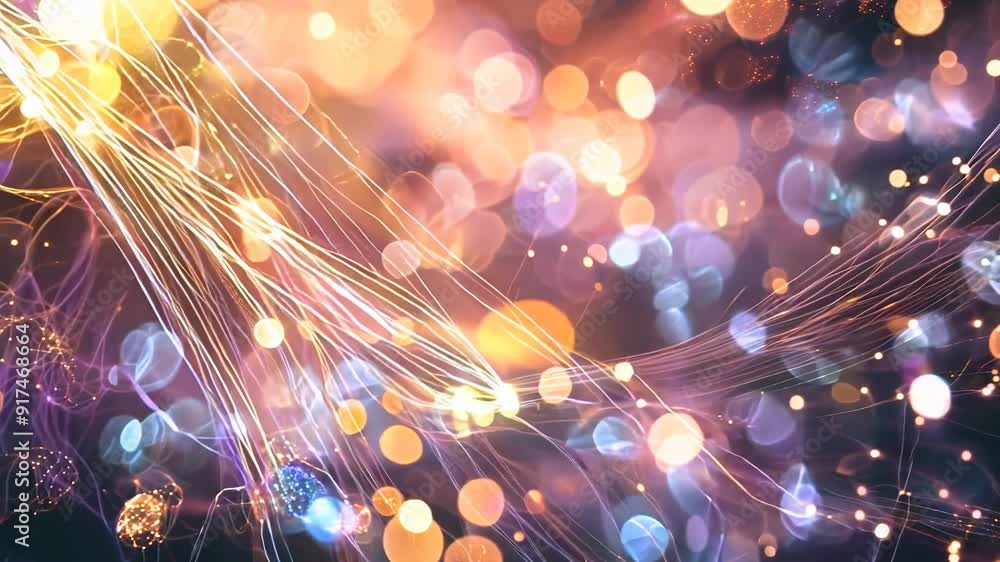 Poster glowing starburst lights with multicolored sparks and bokeh background effect.