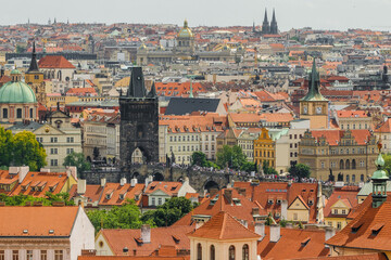 Obraz premium Beautiful Prague old town cityscape seen from the Prague Castle at sunny summer day, Czech Republic.