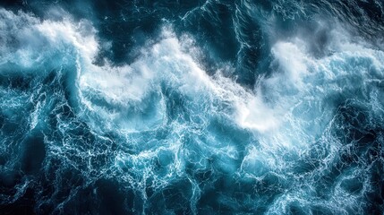 Detailed aerial photograph of turbulent waves in the Pacific Ocean, showcasing the powerful and chaotic nature of the waterâ€™s surface