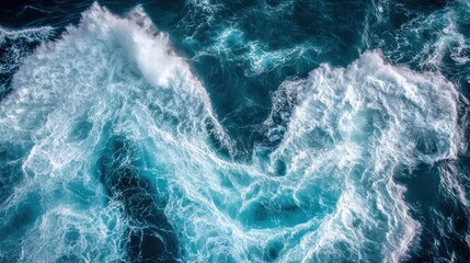 Fototapeta premium Aerial perspective of the Pacific Ocean displaying turbulent waves, showcasing the dynamic movement and powerful energy of the water