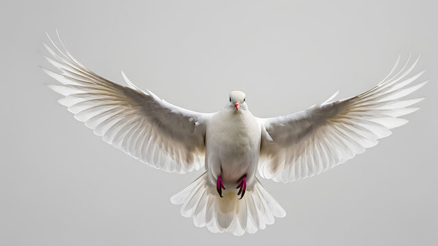 Serenity of White Doves  Facing Forward -  on White Background