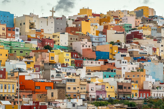 Colourful houses in Las Palmas, Gran Canaria, Spain.