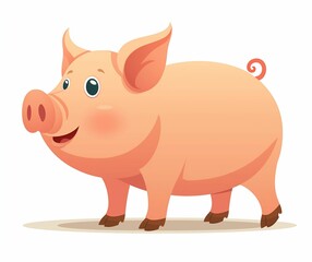Cute Cartoon Pig Illustration - Adorable Farm Animal Drawing for Children's Books and Educational Materials
