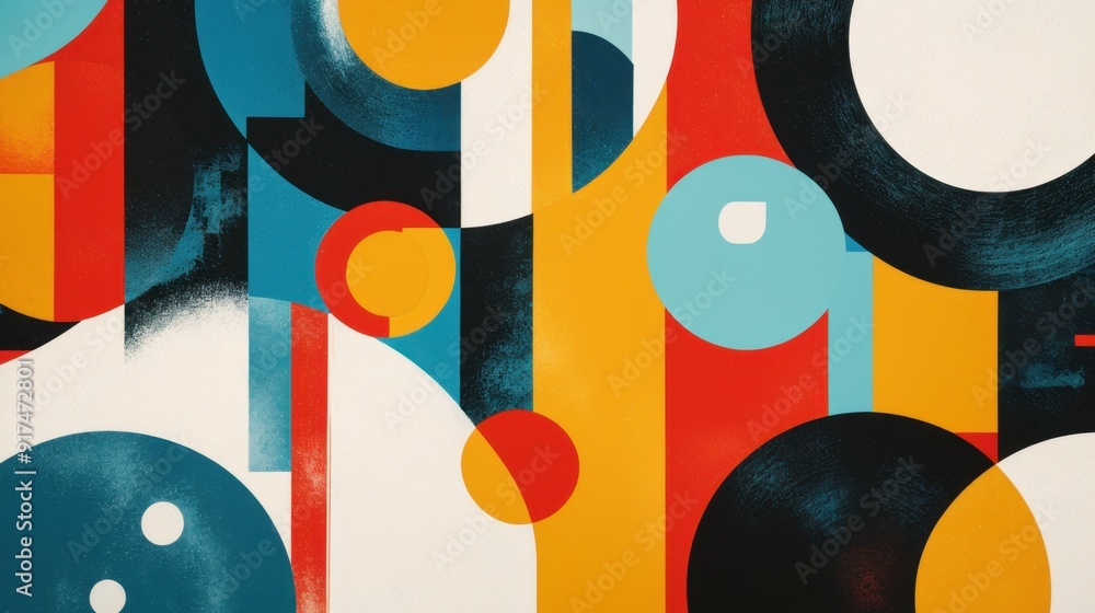 Poster colorful circles and bold shapes creating a lively abstract composition