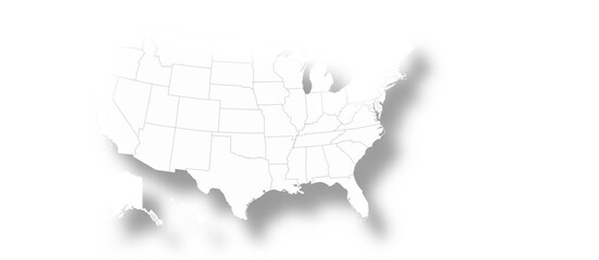 map with state borders white outline map of the United States of America, US, USA