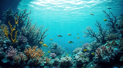 Fototapeta premium Colorful marine life living among vibrant coral reefs in the underwater world