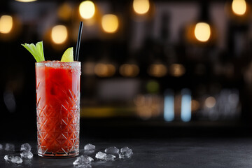 Bloody Mary cocktail on a bar counter