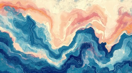 Wallpaper design with abstract forms and serene colors, reflecting the aesthetic of ancient Japanese art in a modern context