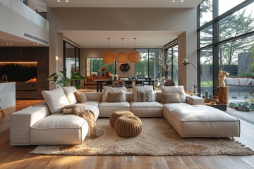 Stylish contemporary living room interior with elegant sofa and modern furniture