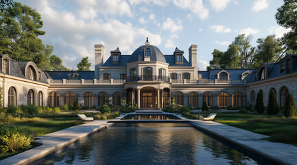 Fototapeta premium Rendering of a Single-Level Estate with a Dome Roof in Limestone Finish