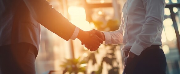 Obraz premium Businessmen shaking hands in the office, depicting a business meeting concept