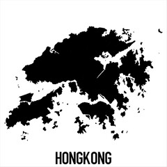 Hongkong Map - black World Map International vector template with High detailed isolated on white background - Vector