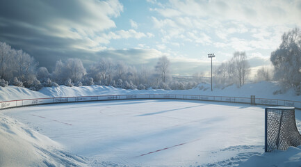 Ice Hockey Rink Nestled in Snowbanks in Stunning 32k Full Ultra HD Visuals