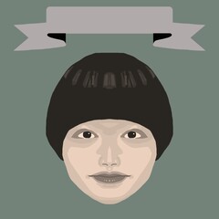 微笑む若い女性とフレームのカラーイラスト4（レトロ調）