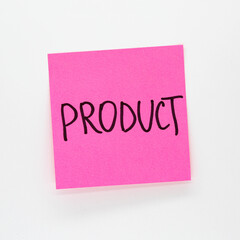 handwritten product word on sticky note