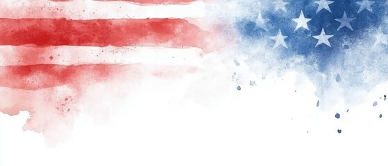 Watercolor American flag banner with a white background