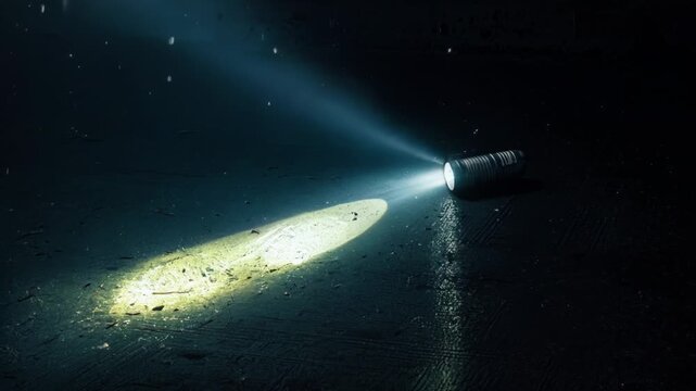 Mysterious light illuminates a dark alley, hinting at an investigation. Crime scene searchlight casts suspenseful glow amidst urban darkness.