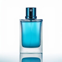 Aqua Blue Bottle of Perfume Spray. Women's Men's Eau De Parfum in Beautiful Glass Bottle Isolated on White. Modern Luxury Parfum De Toilette. Fragrance for Women and Men