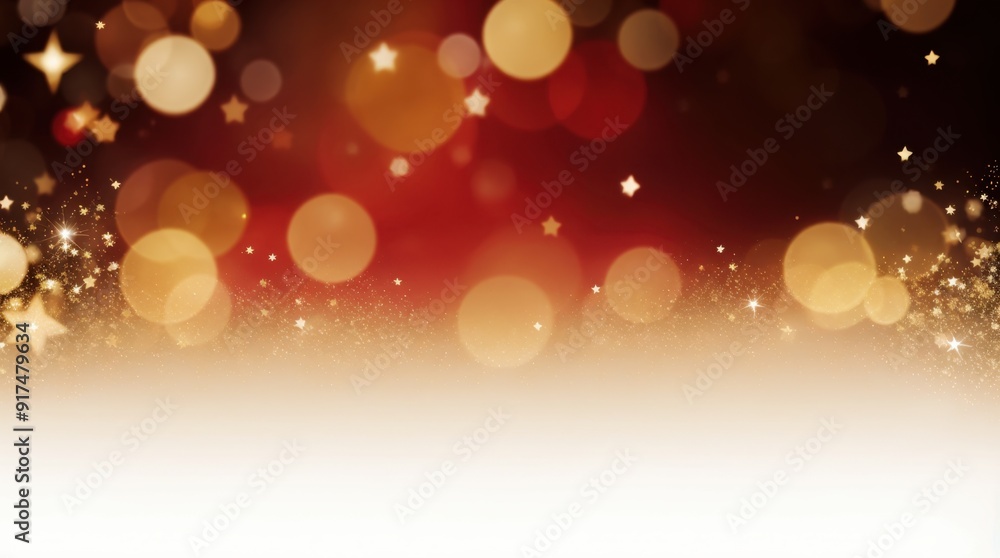Poster festive red gradient background featuring golden sparkles and bokeh