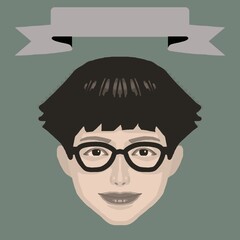 微笑む若い女性とフレームのカラーイラスト6（レトロ調）