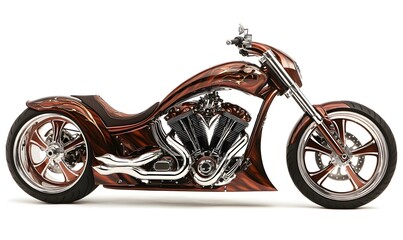 Obraz premium Custom Motorcycle Illustration with Brown and Gold Flames