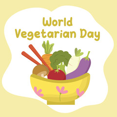 World vegetarian day vector design for world vegetarian day celebration. Suitable for flat design graphic illustration for social media ads, flyer design, flat illustration, banner, template, poster
