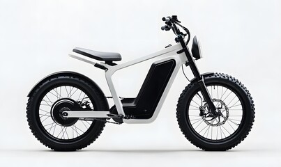 White Electric Motorcycle with Black Tires Realistic Image