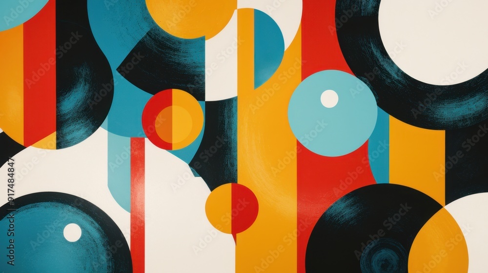 Poster lively and dynamic abstract artwork with vibrant circles and bold shapes