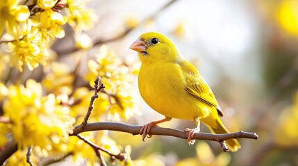 Canary isolated on spring background