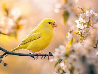 Canary isolated on spring background